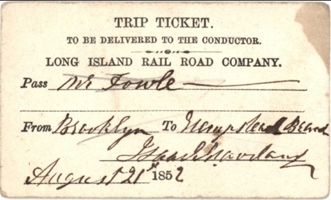 1852 LIRR Train Ticket